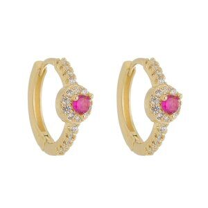 18 Gold Plated Huggie Hoop Earring With Cubic Zirconia